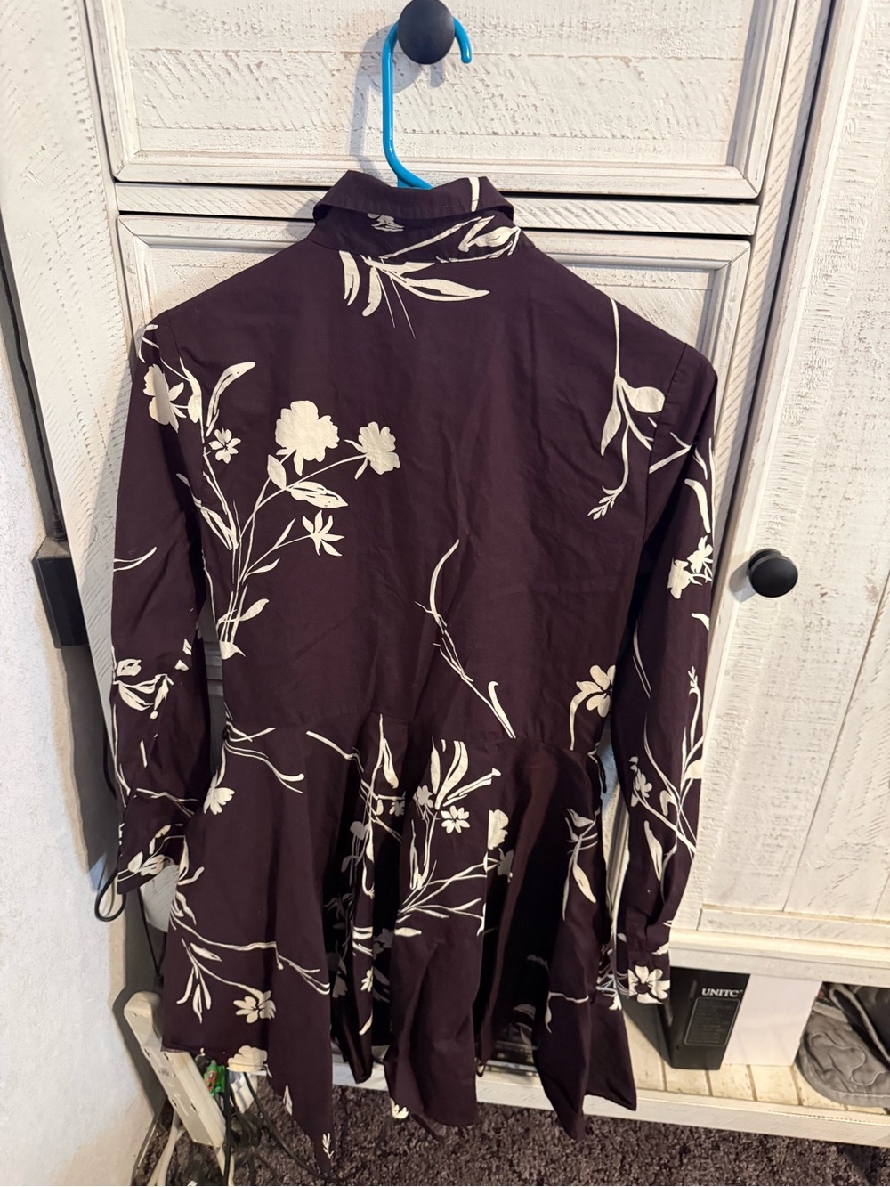 a new day Black Long Sleeve Floral Shirt Dress with Cream Print